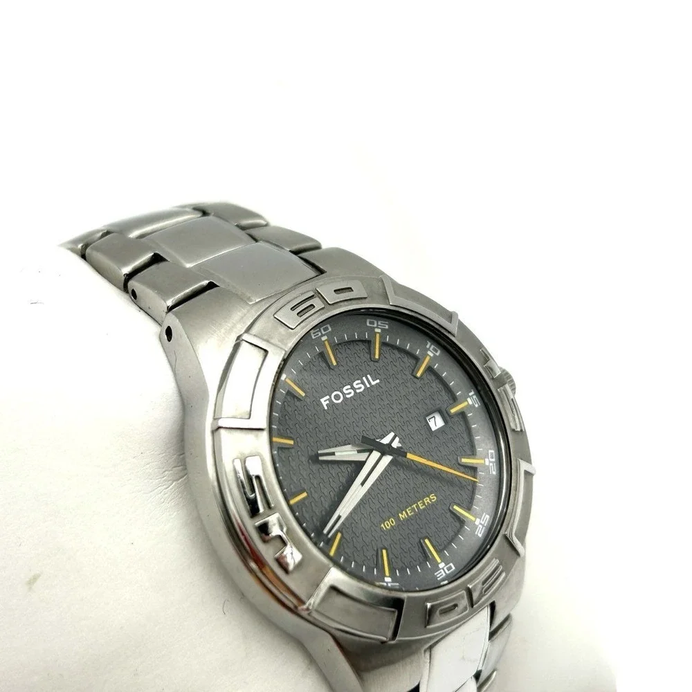 Vintage Fossil Blue Men's Watch Stainless Steel AM-3994 Date 100M 38mm
